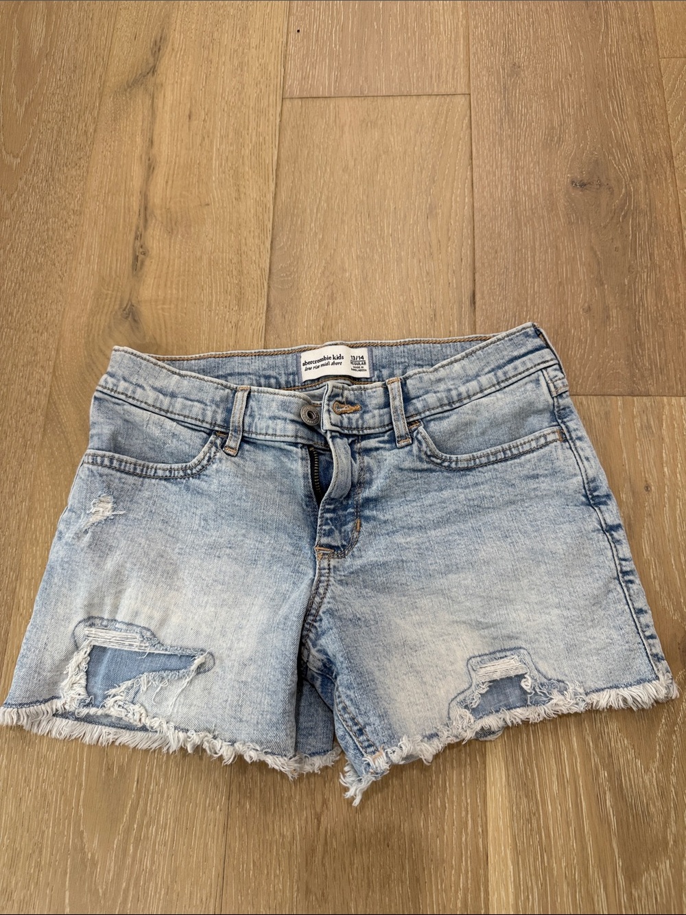 abercrombie kids Light Blue Distressed Denim Shorts